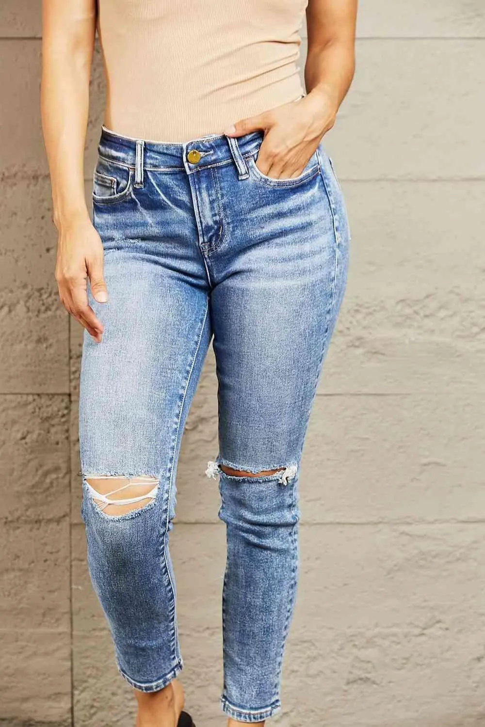 All Day Wear Cropped Ripped Skinny Jeans