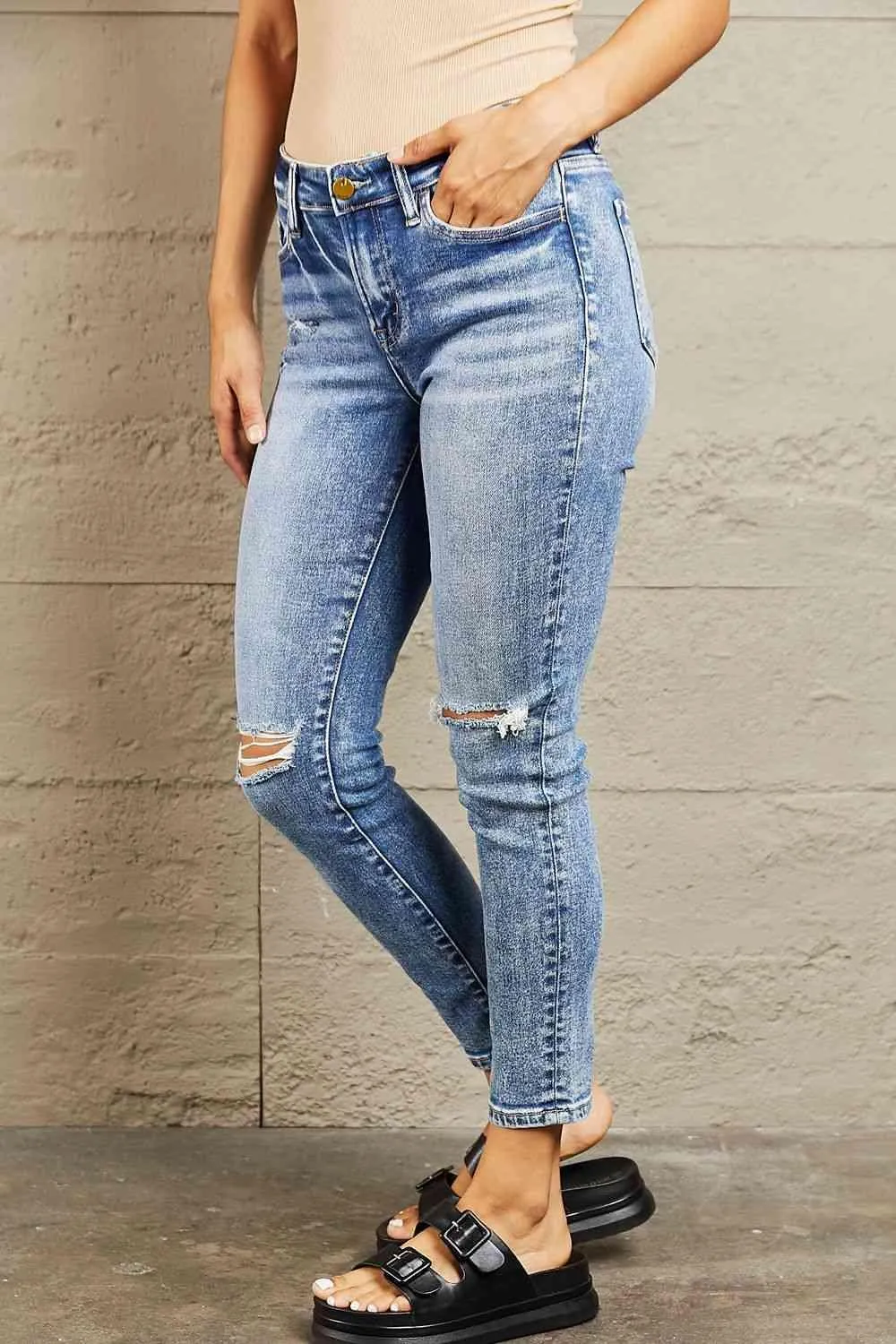 All Day Wear Cropped Ripped Skinny Jeans