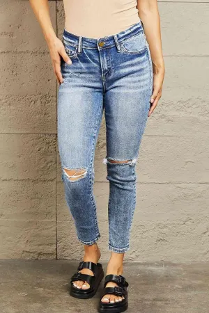 All Day Wear Cropped Ripped Skinny Jeans