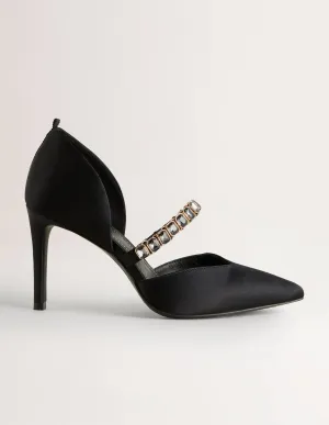 Black Crystal-Strap Heeled Courts-Black