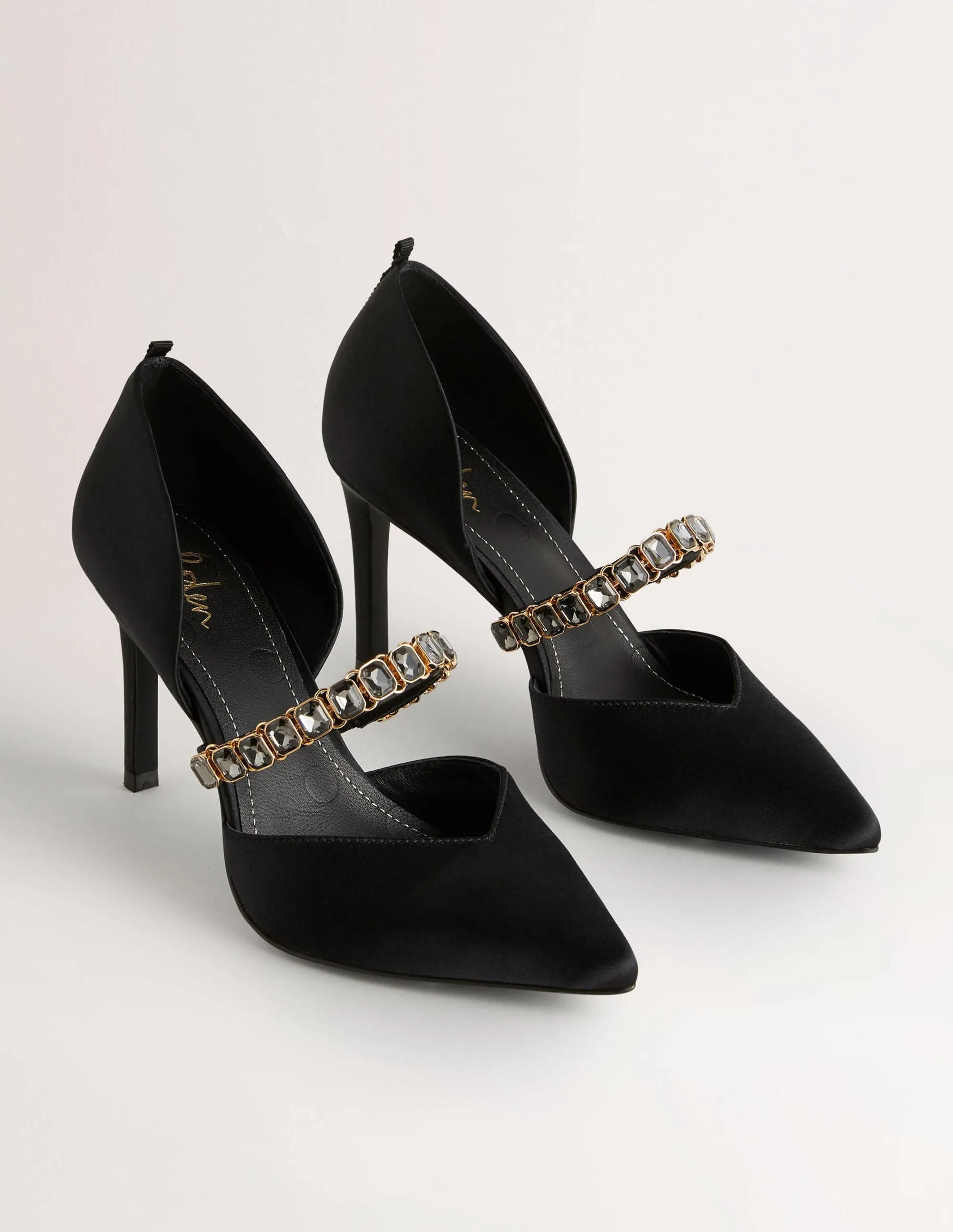 Black Crystal-Strap Heeled Courts-Black