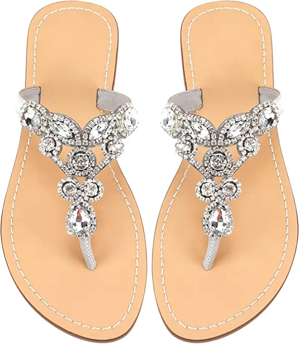 Blue Rhinestone T-Strap Summer Elegant Sandals