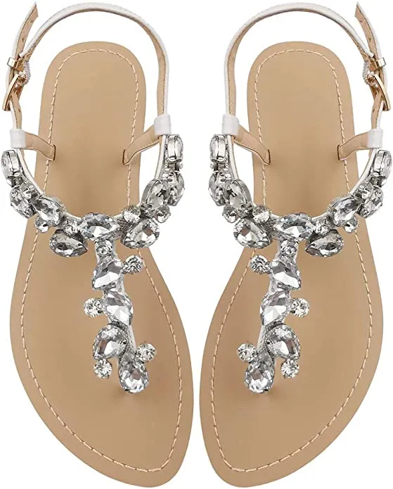 Blue Rhinestone T-Strap Summer Elegant Sandals