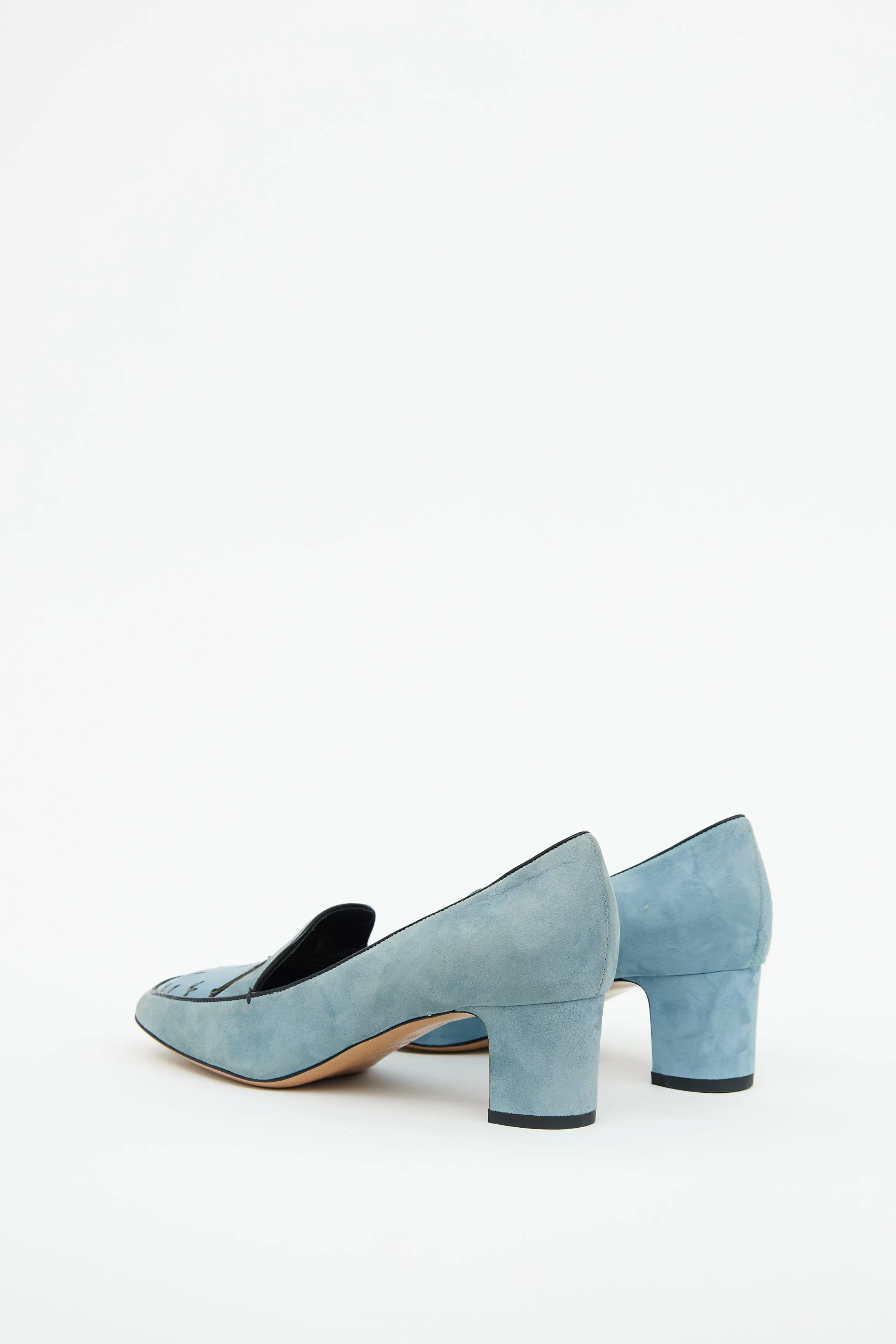 Blue Suede Heeled Loafer
