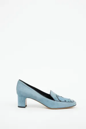 Blue Suede Heeled Loafer