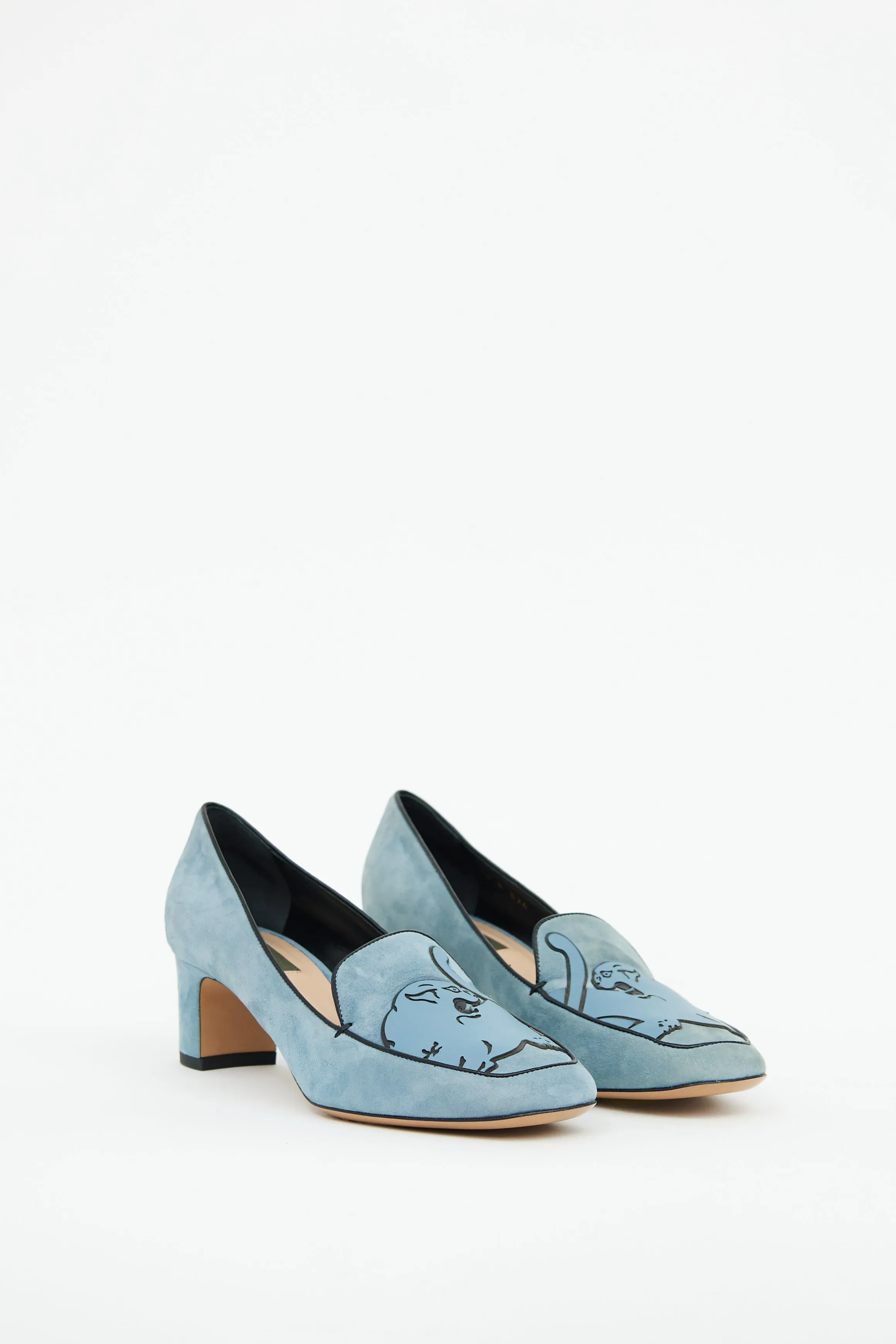 Blue Suede Heeled Loafer