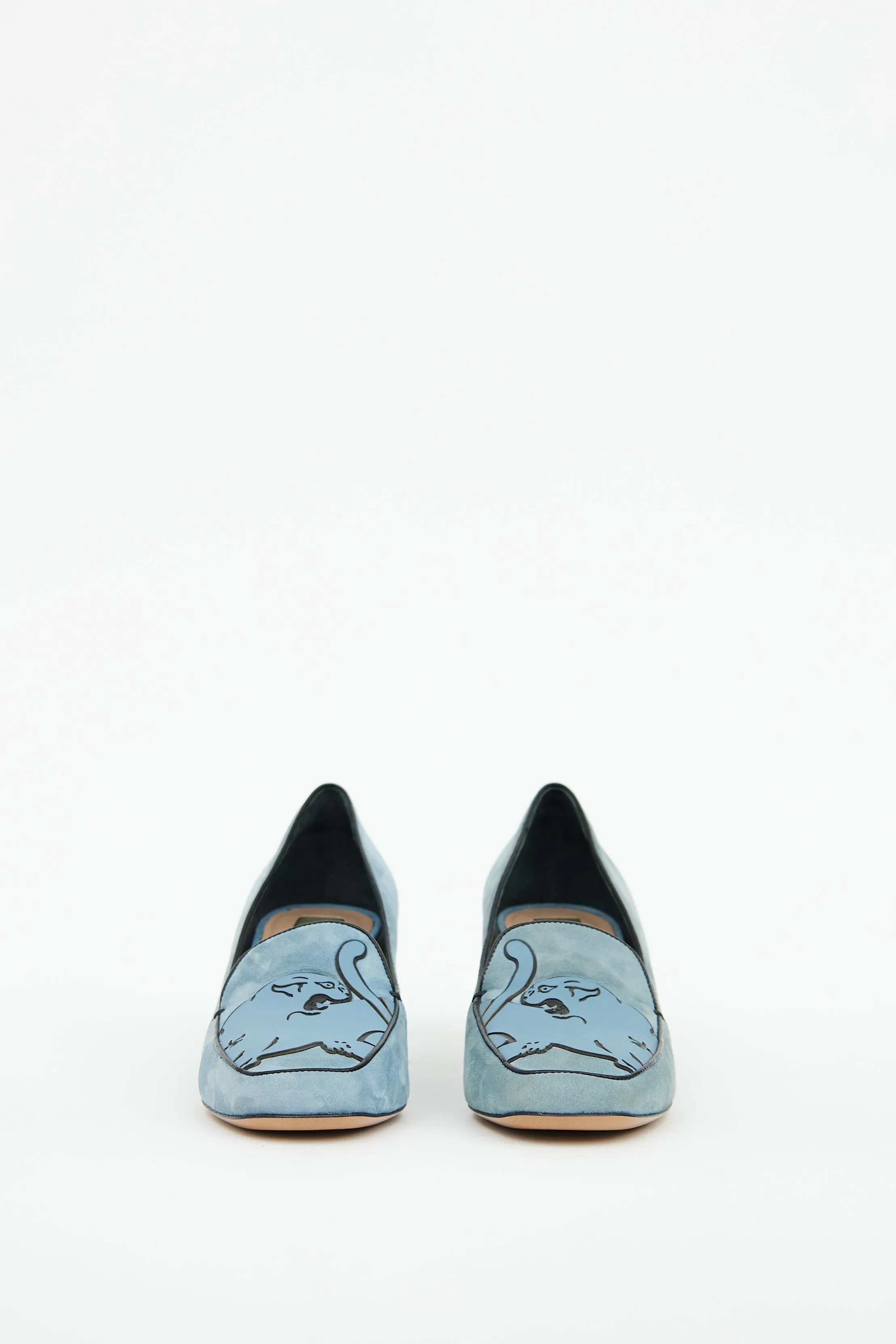 Blue Suede Heeled Loafer