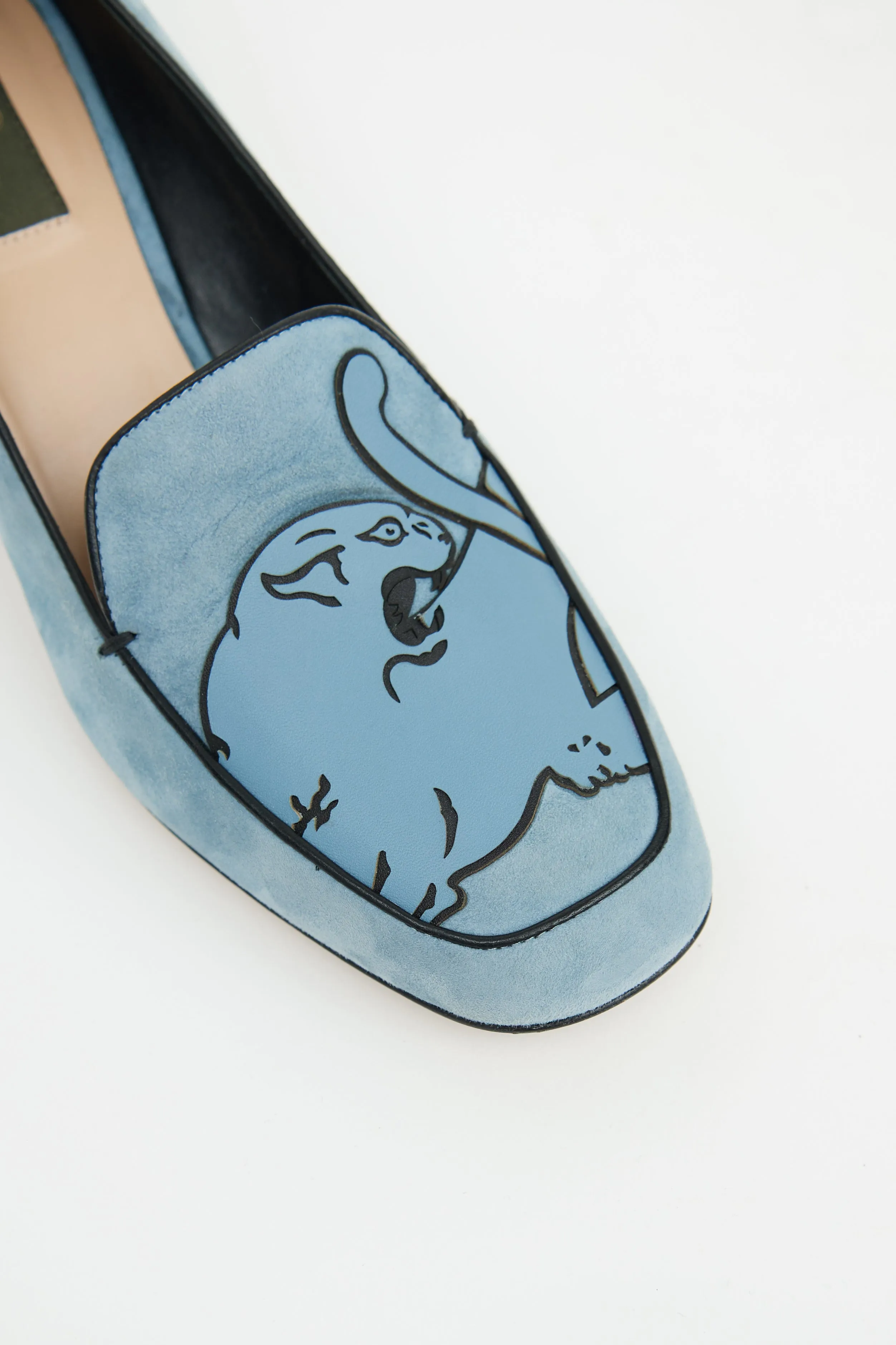 Blue Suede Heeled Loafer