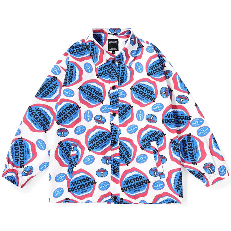 Color Block Lip Print Shirt Jacket