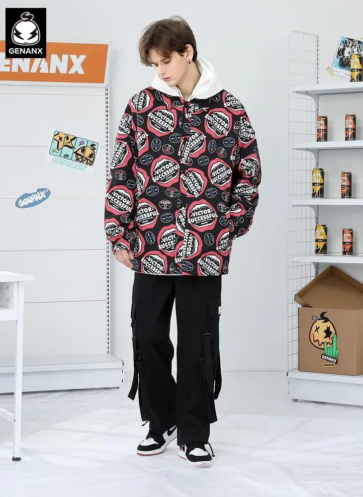 Color Block Lip Print Shirt Jacket