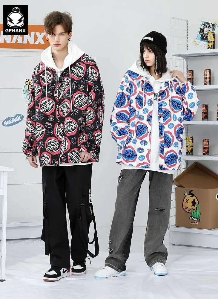 Color Block Lip Print Shirt Jacket
