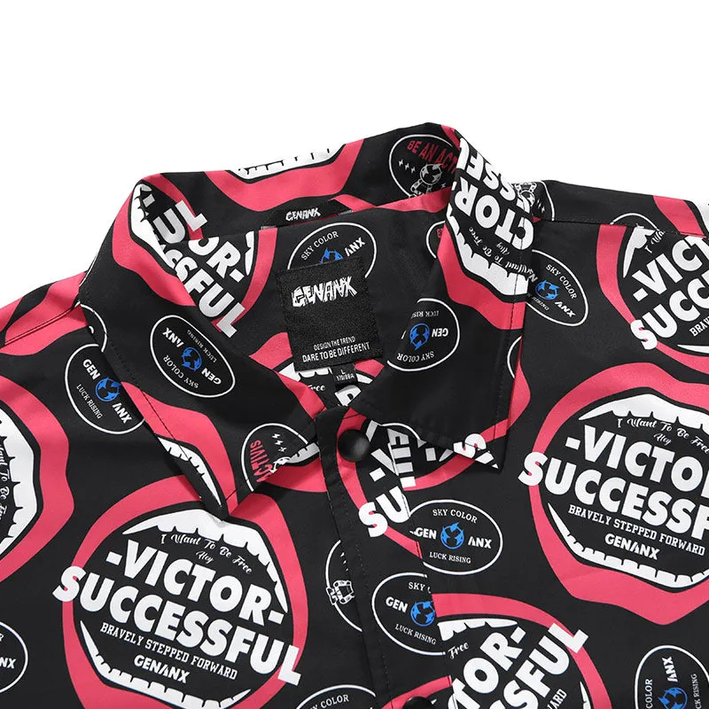 Color Block Lip Print Shirt Jacket