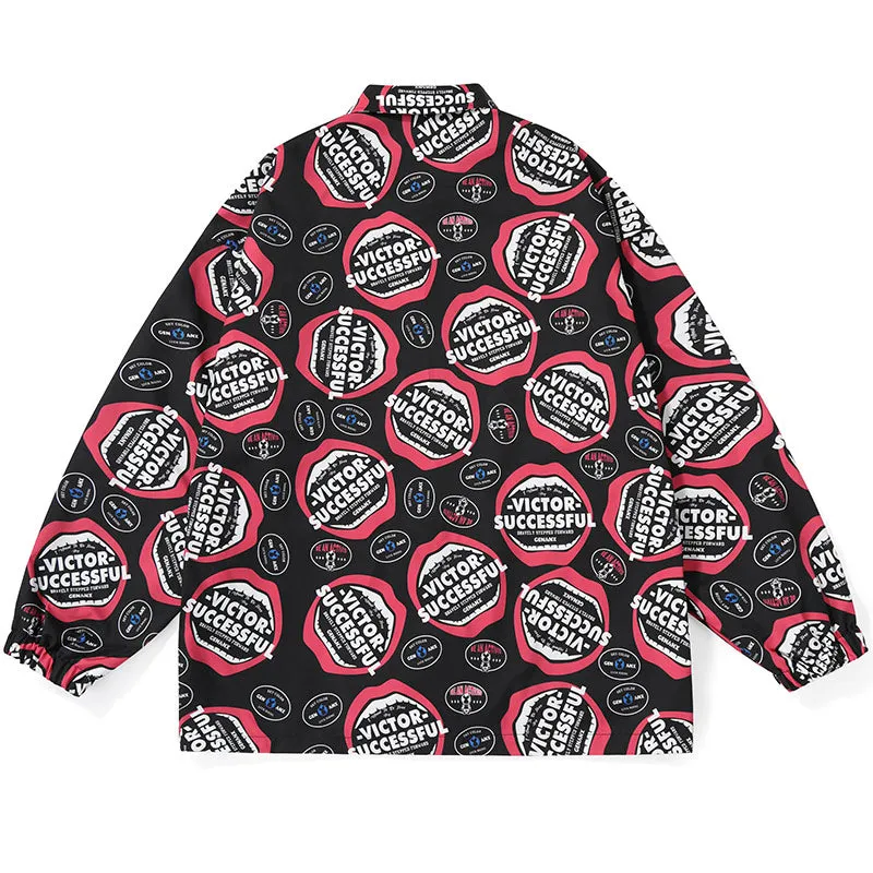 Color Block Lip Print Shirt Jacket