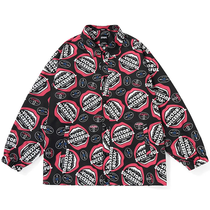 Color Block Lip Print Shirt Jacket