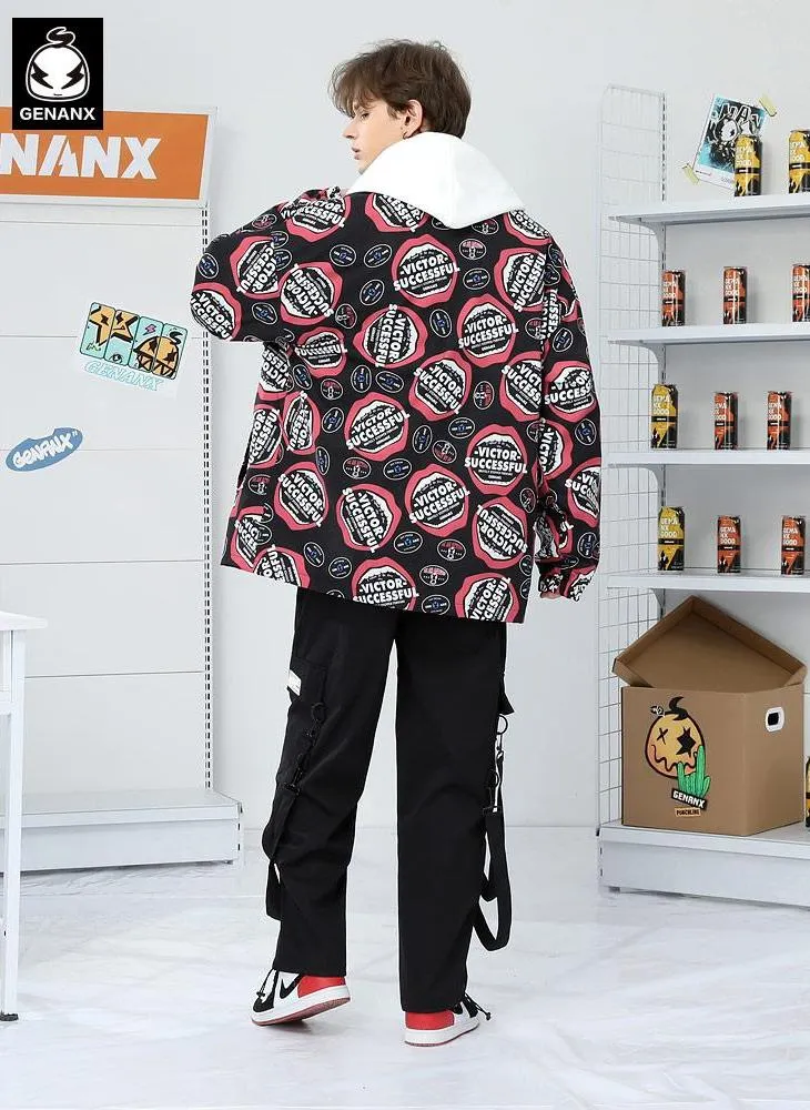 Color Block Lip Print Shirt Jacket