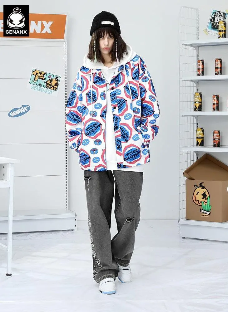 Color Block Lip Print Shirt Jacket