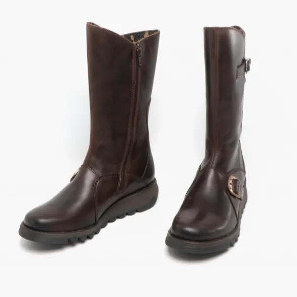 FLY London Mid Calf Boot Mes 2 Brown Leather