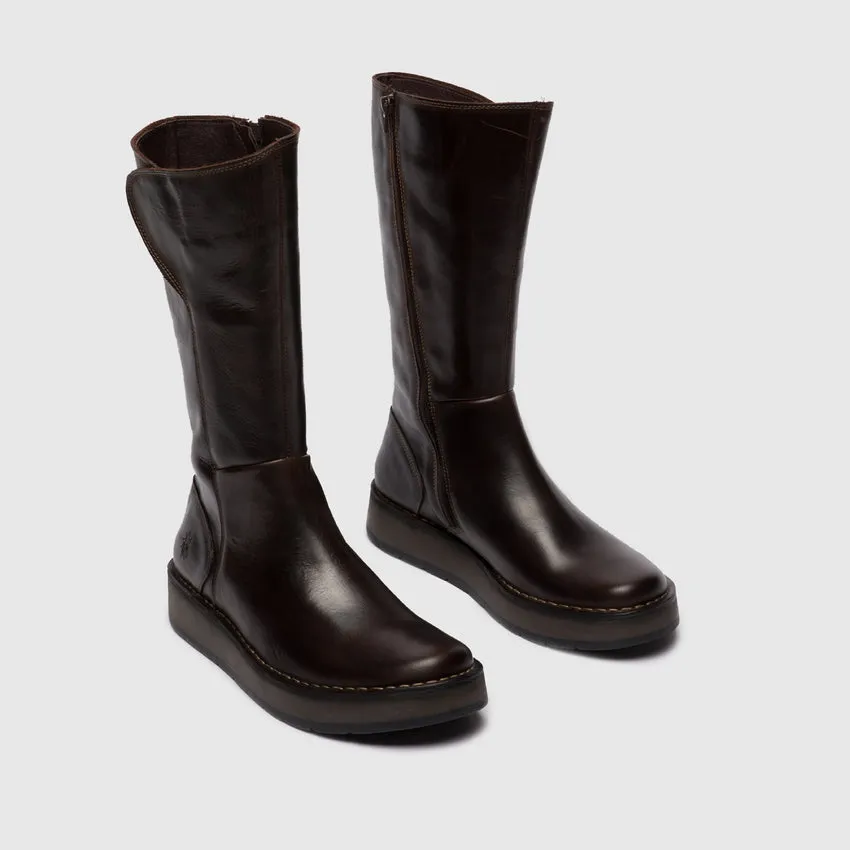 Fly London Mid Calf Boot RHEA BROWN with Zip
