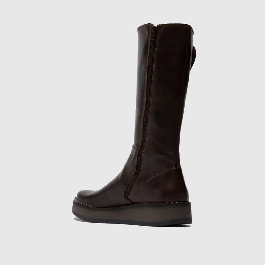 Fly London Mid Calf Boot RHEA BROWN with Zip
