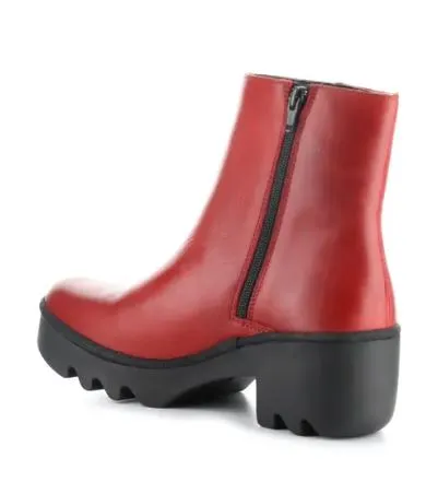 Fly London Toor  Leather Chunky Sole Zip Ankle Boot TOOR RED