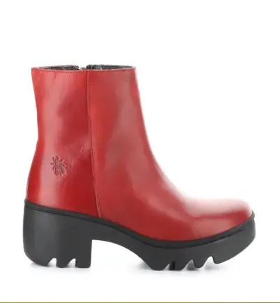 Fly London Toor  Leather Chunky Sole Zip Ankle Boot TOOR RED