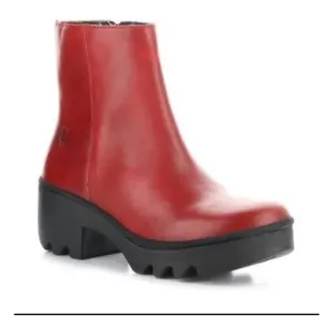 Fly London Toor  Leather Chunky Sole Zip Ankle Boot TOOR RED