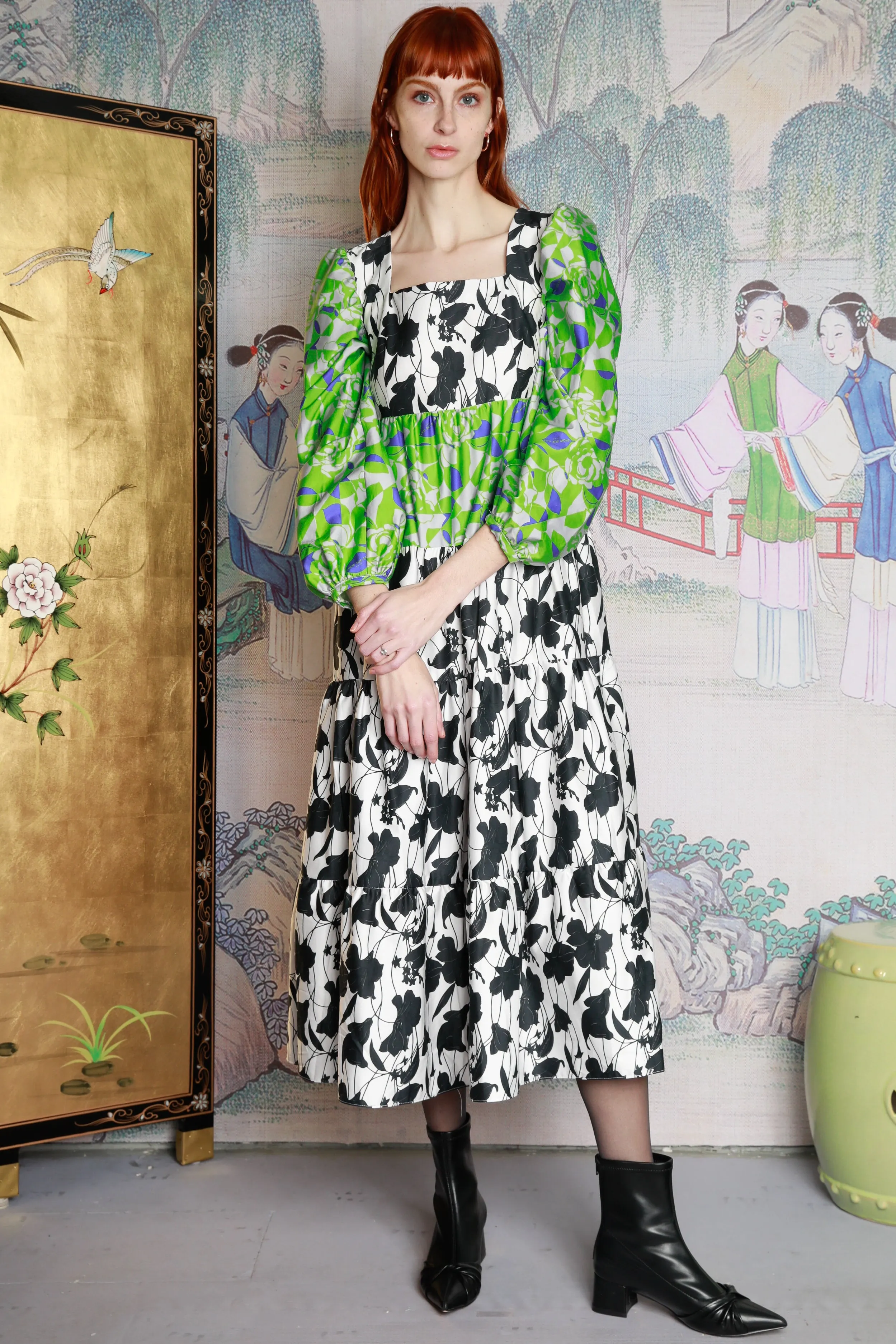 Green Floral Printed Cotton Maxi Dress