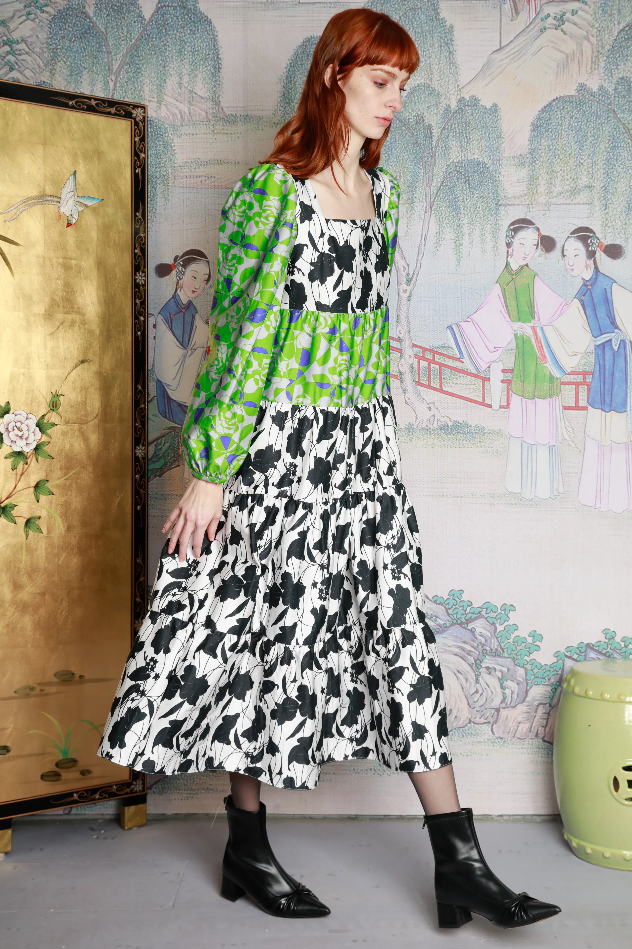 Green Floral Printed Cotton Maxi Dress