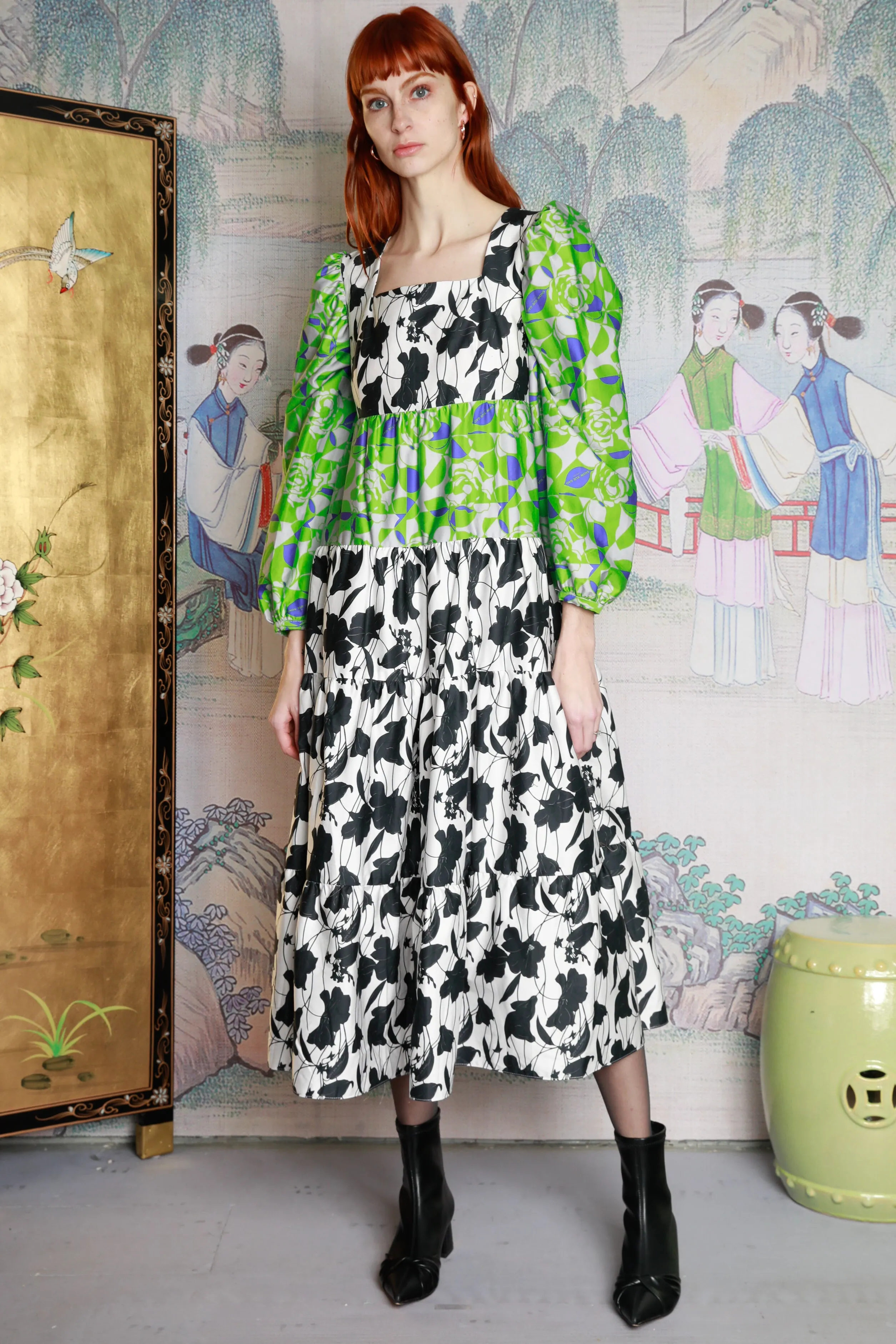 Green Floral Printed Cotton Maxi Dress