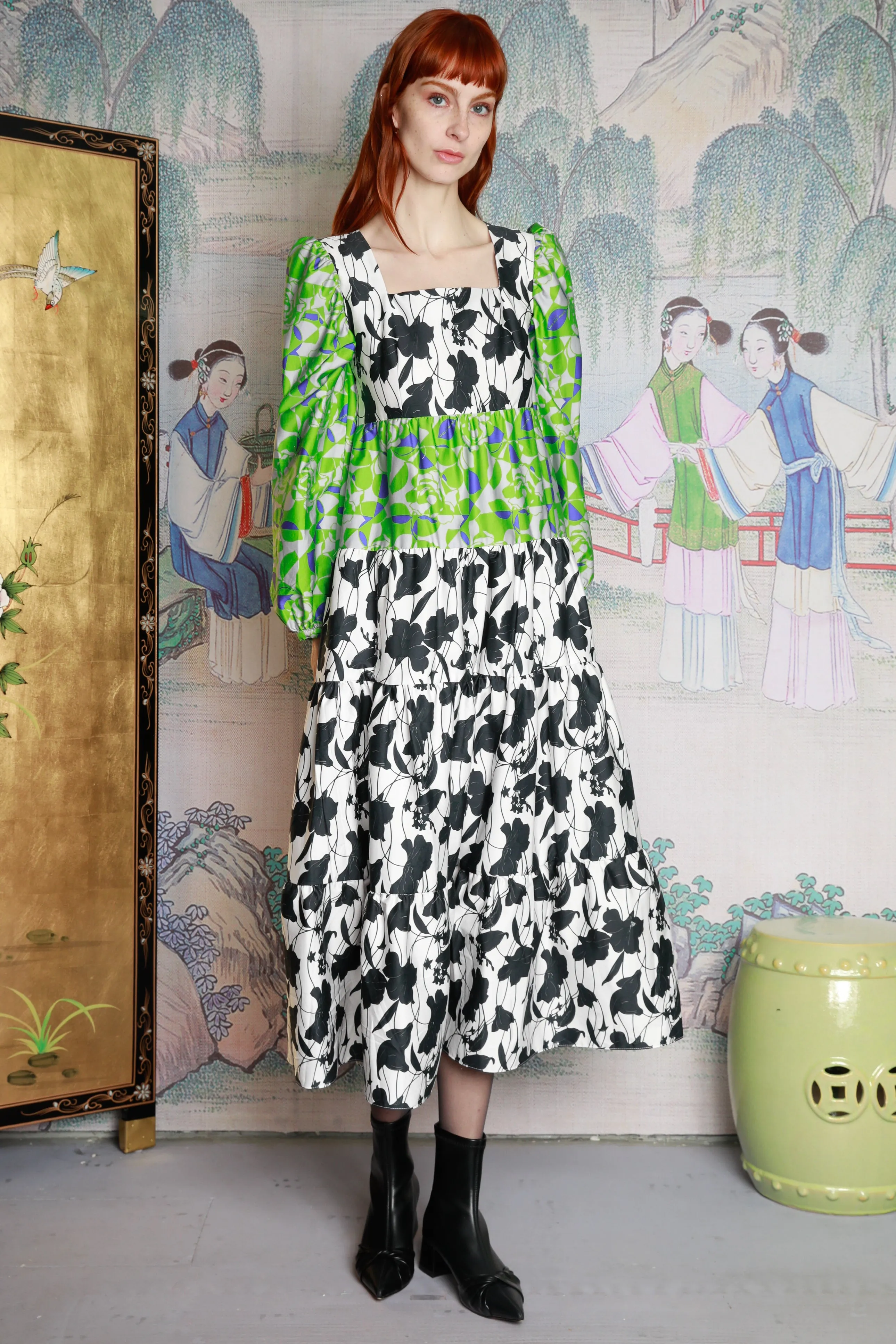 Green Floral Printed Cotton Maxi Dress