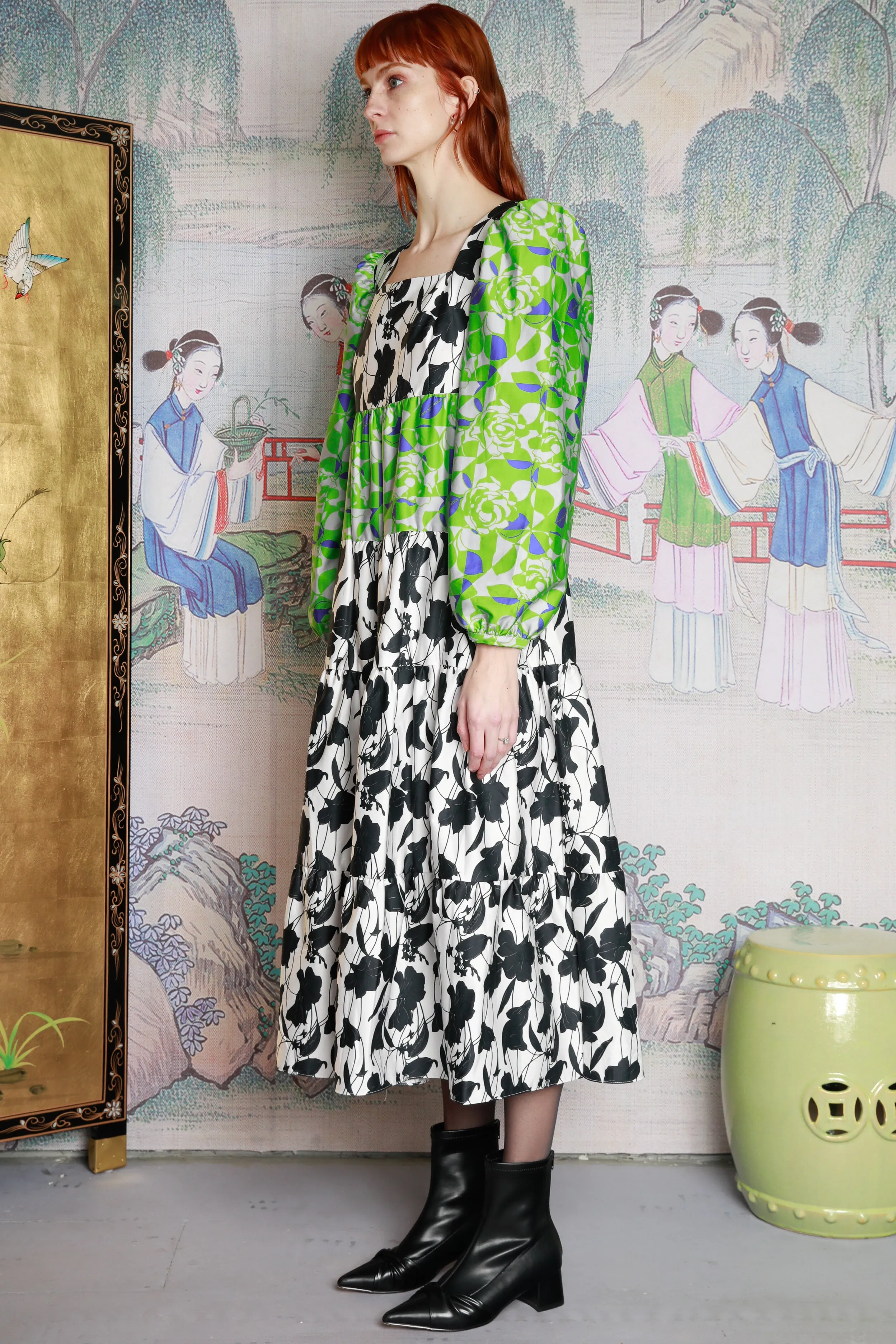 Green Floral Printed Cotton Maxi Dress