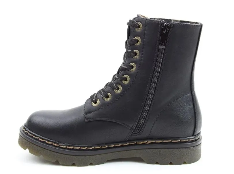 Heavenly Feet Ankle Boot with lace and zip Justina BLACK SMOOTH