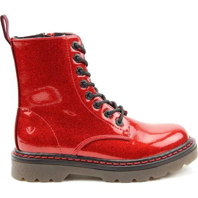 Heavenly Feet Ankle Boot with lace and zip Justina RED GLITTER