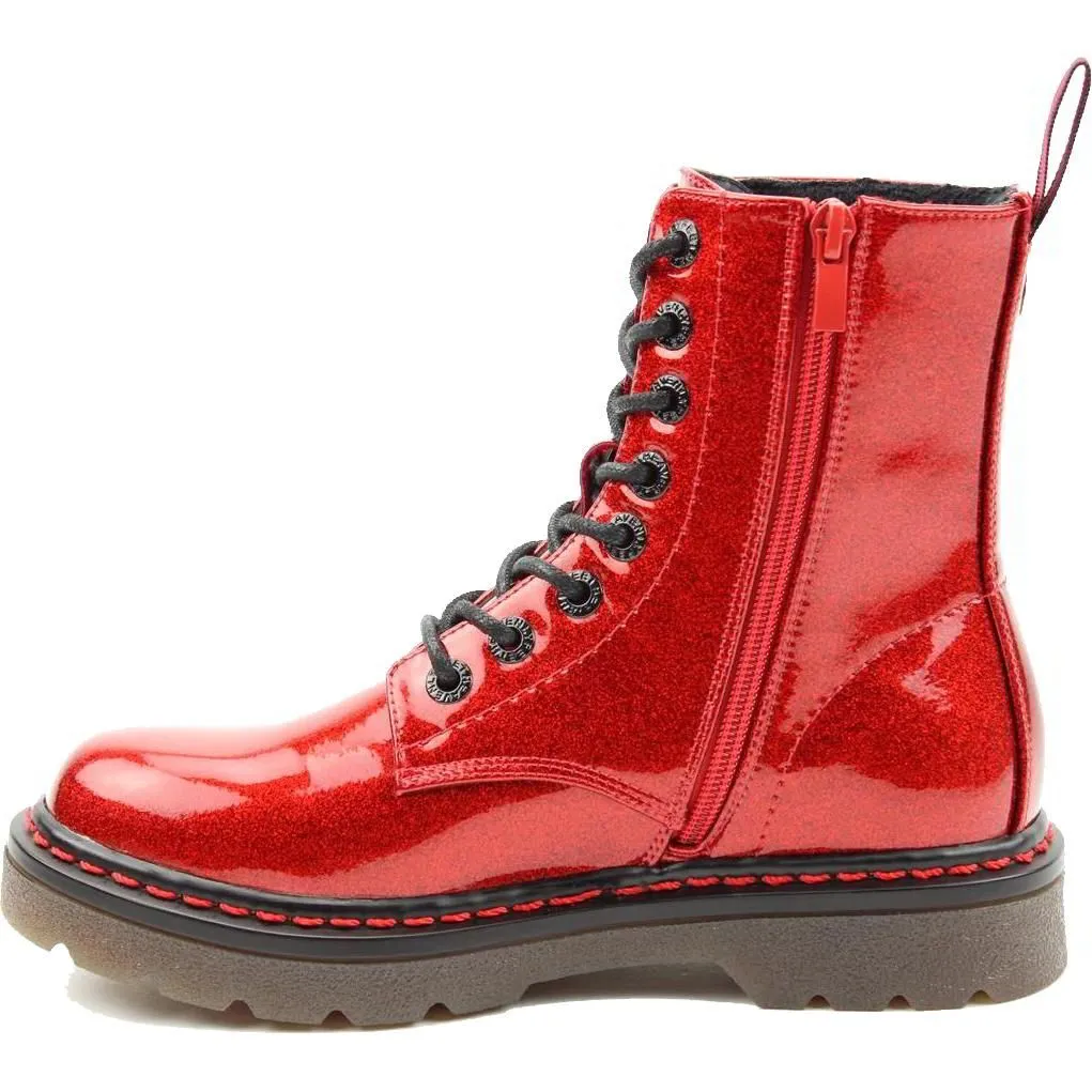 Heavenly Feet Ankle Boot with lace and zip Justina RED GLITTER