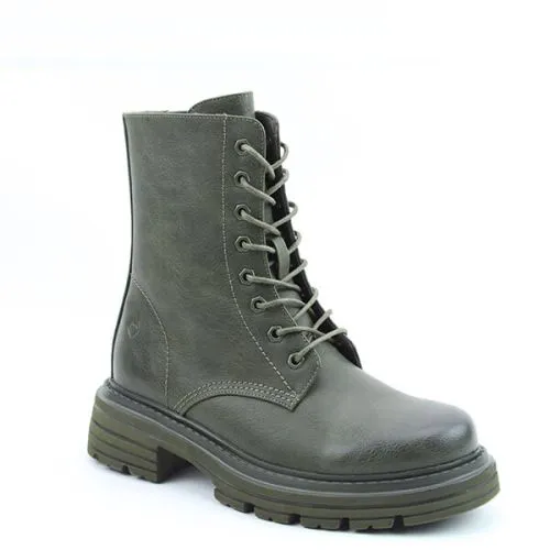 Heavenly Feet Delilah KHAKI Vegan Friendly Lace Up Boot with Zip