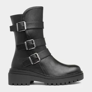 Heavenly Feet Jacqui Black Vegan Friendly Buckle Biker style boot