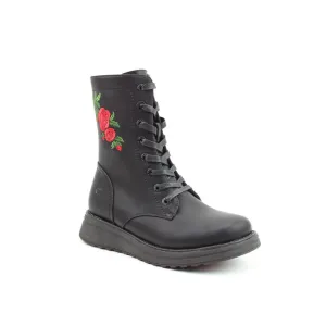Heavenly Feet Martina 4 Rose Ladies Black Vegan Zip & Lace Mid-Calf Boots