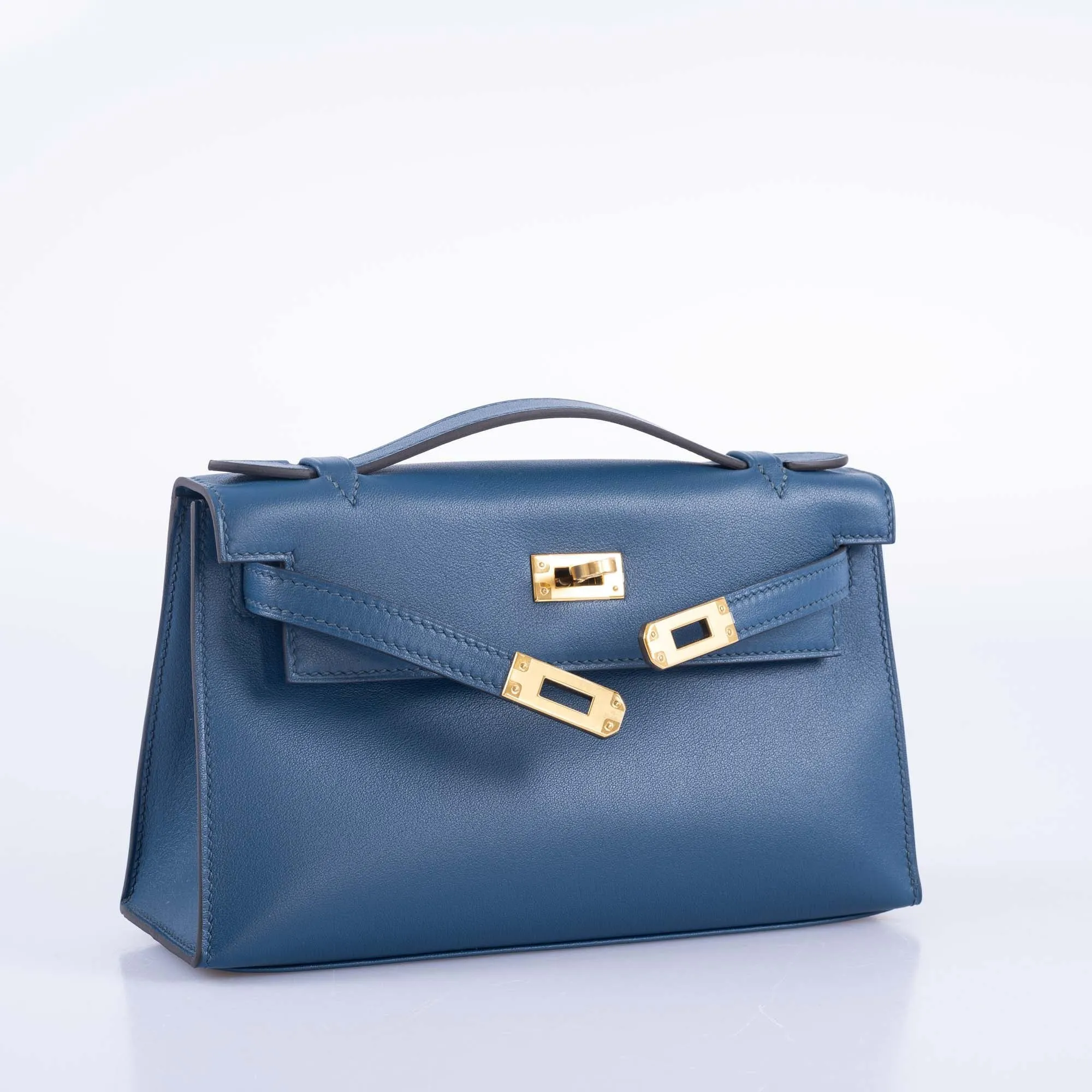 Hermès Kelly Pochette Navy Swift with Gold Hardware