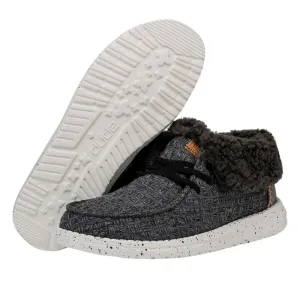 Hey Dude Wendy Fold Stitch Boot Cozy- Black Grey with Grey Sherling