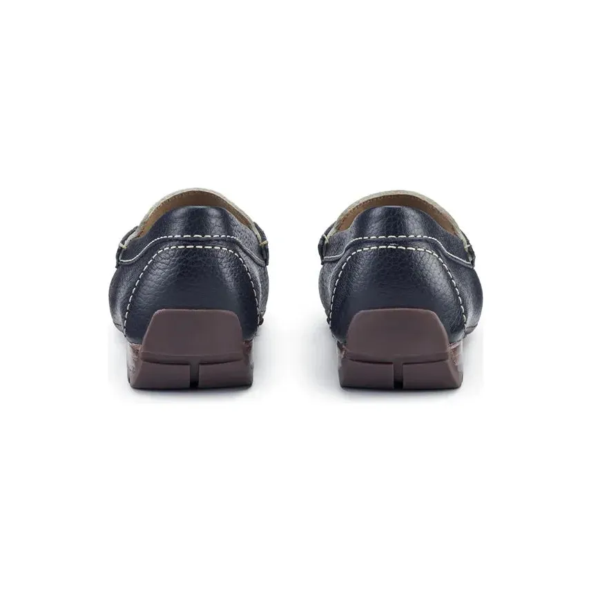 Hotter Marina NAVY/BEIGE Soft Leather Moccasin Loafer Shoes