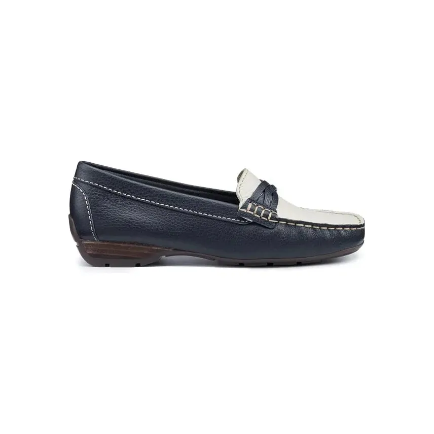 Hotter Marina NAVY/BEIGE Soft Leather Moccasin Loafer Shoes