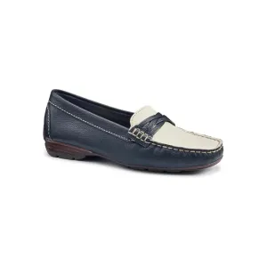 Hotter Marina NAVY/BEIGE Soft Leather Moccasin Loafer Shoes