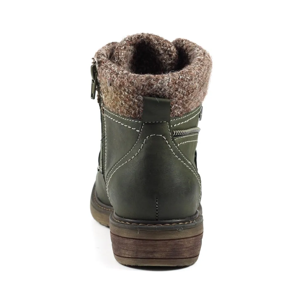 Lunar Ankle Boot Benson OLIVE lace and zip
