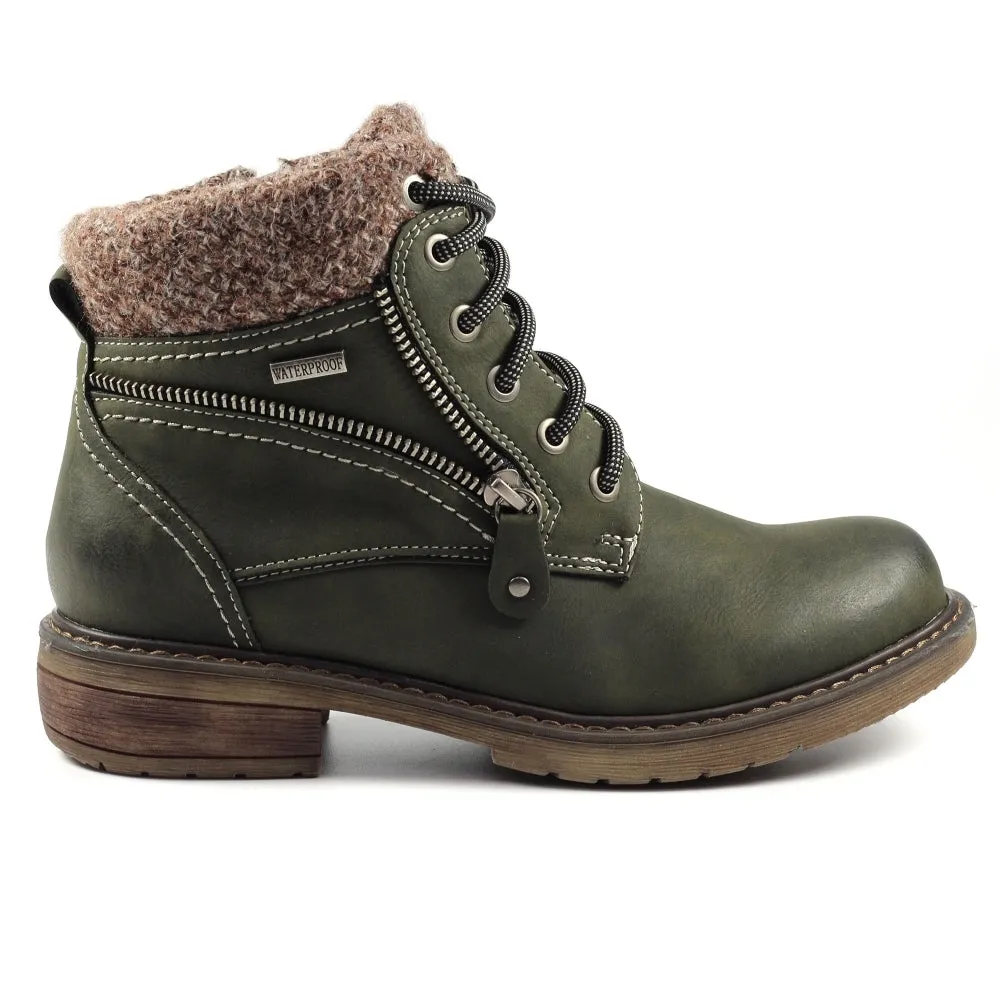 Lunar Ankle Boot Benson OLIVE lace and zip