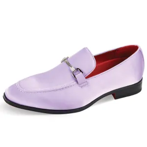 Men's Lilac Dress Satin Material Slip-On Shoes Sliver Buckle Style No-7018