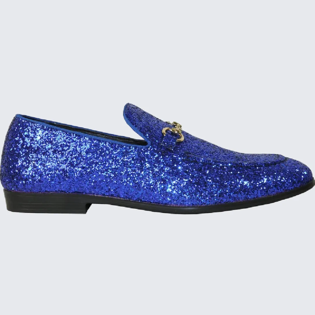 Mens Royal Blue Glitter Loafers - Shoes