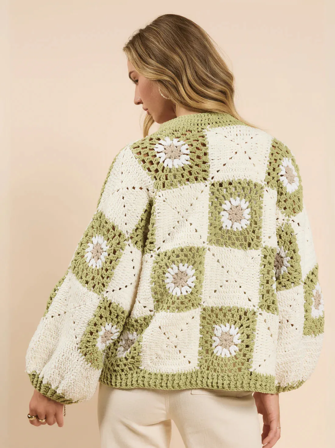 Myriam Daisy Crochet Cardigan - Ivory Green | Sadie and Sage