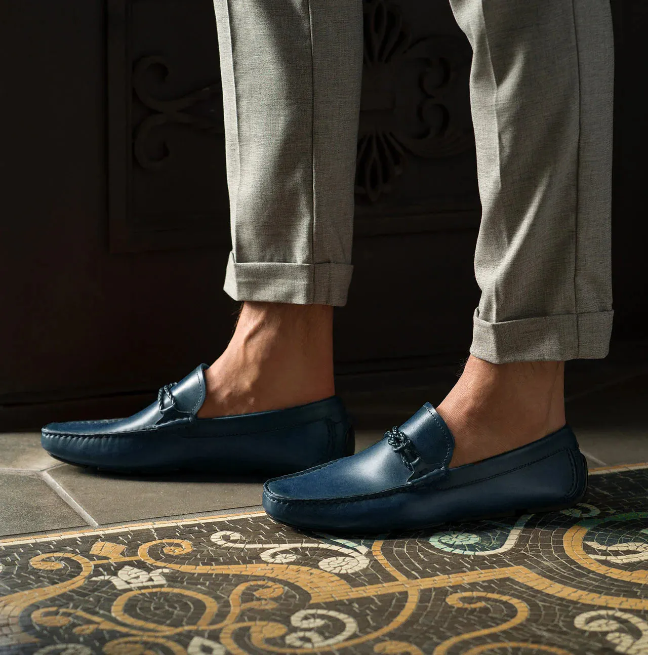 Navy Blue Leather Davos Driving Loafers - AW22