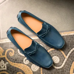 Navy Blue Leather Davos Driving Loafers - AW22