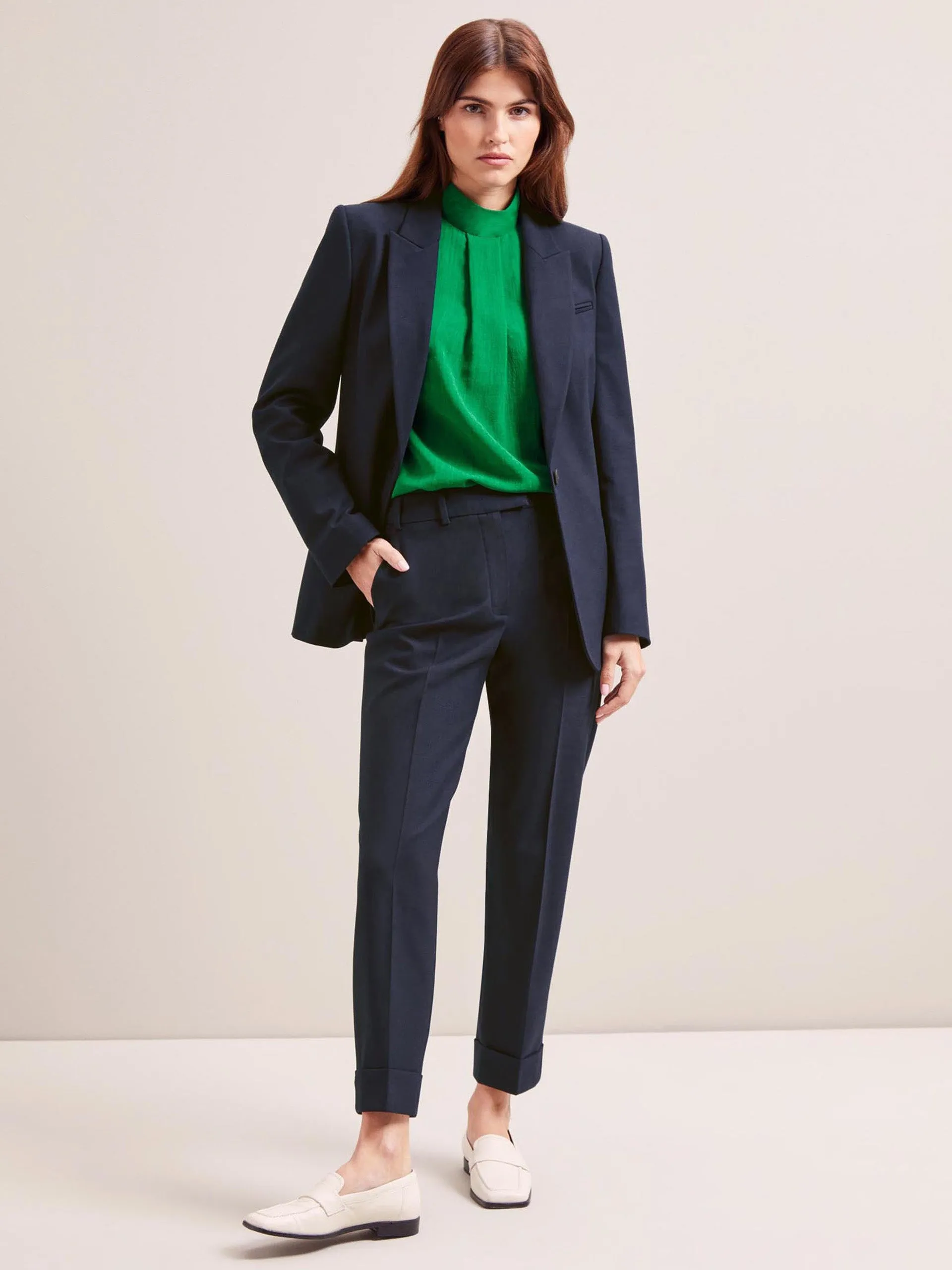 Navy Clement new wool easy waist turn up trousers